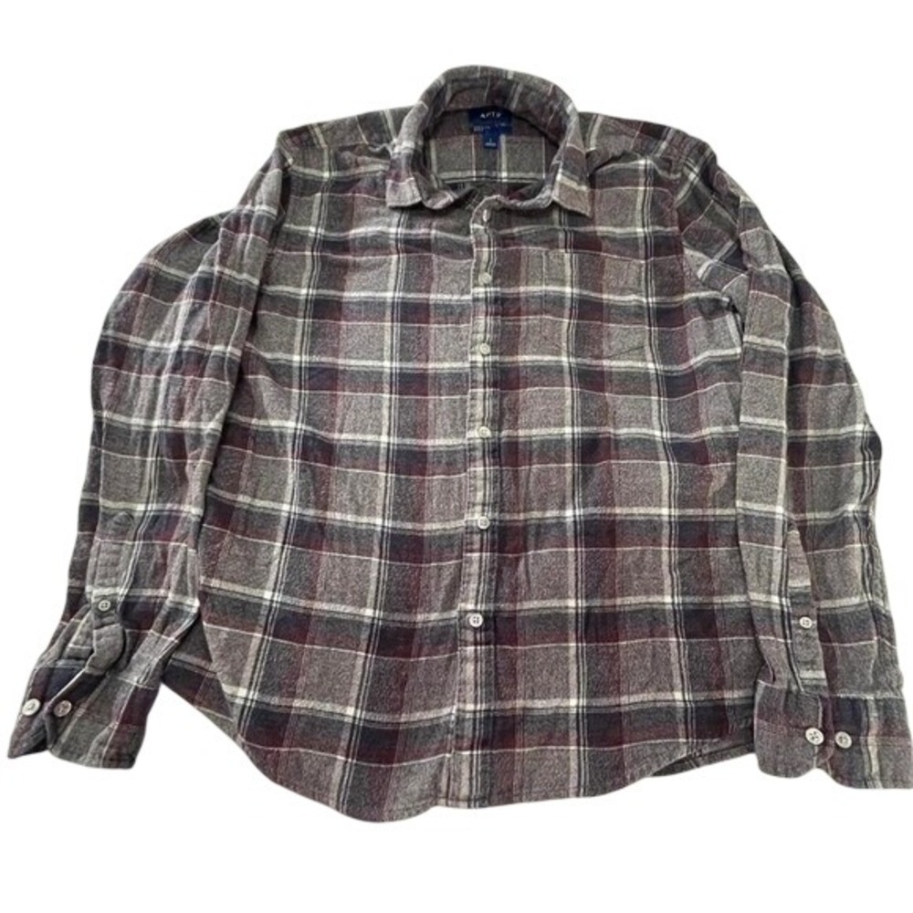 Apt. 9 Grey, Maroon & Black Flannel Plaid Button Up Mens Large